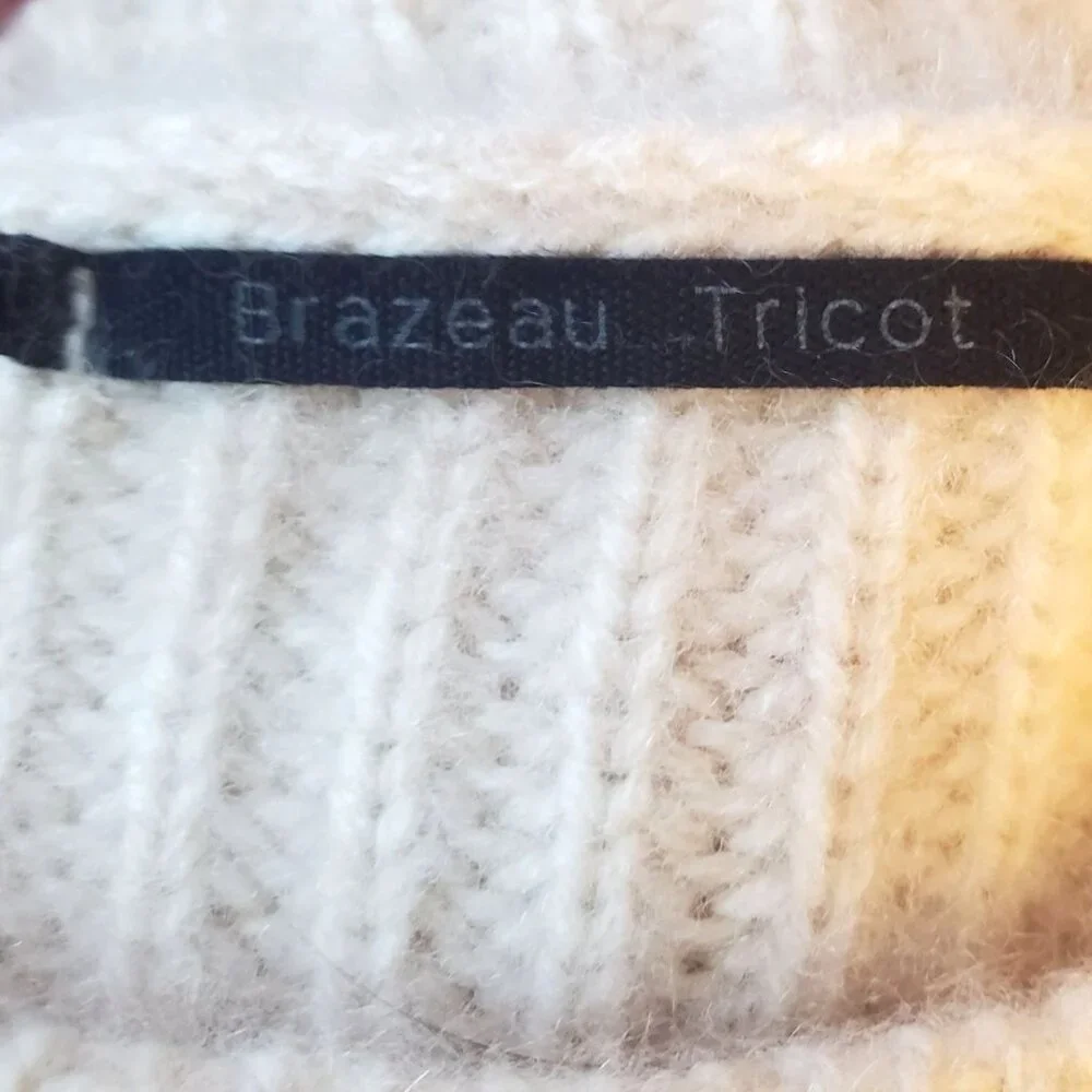 Brazeau Tricot 100% Cashmere Boxy Pullover Sweater Ivory Malibu L XL - Picture 3 of 12